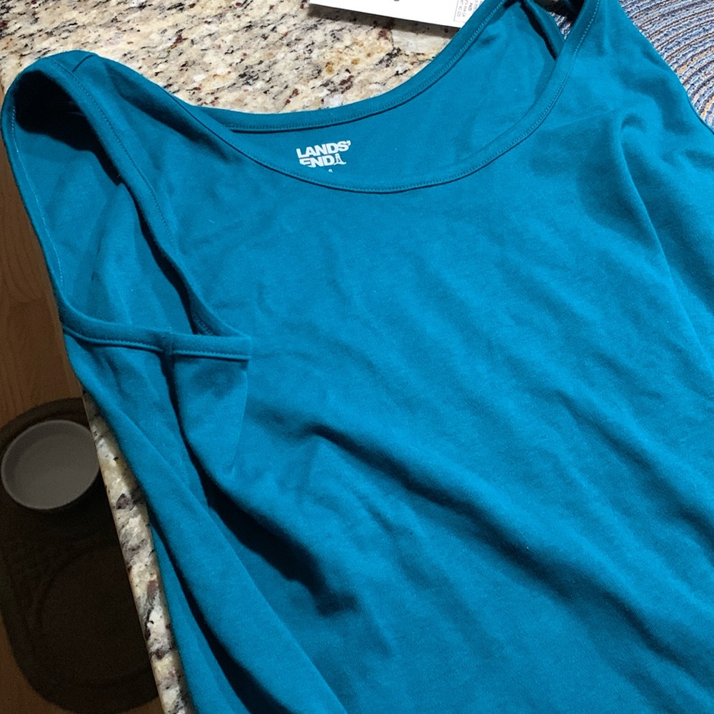 A teal green tank top from Lands End